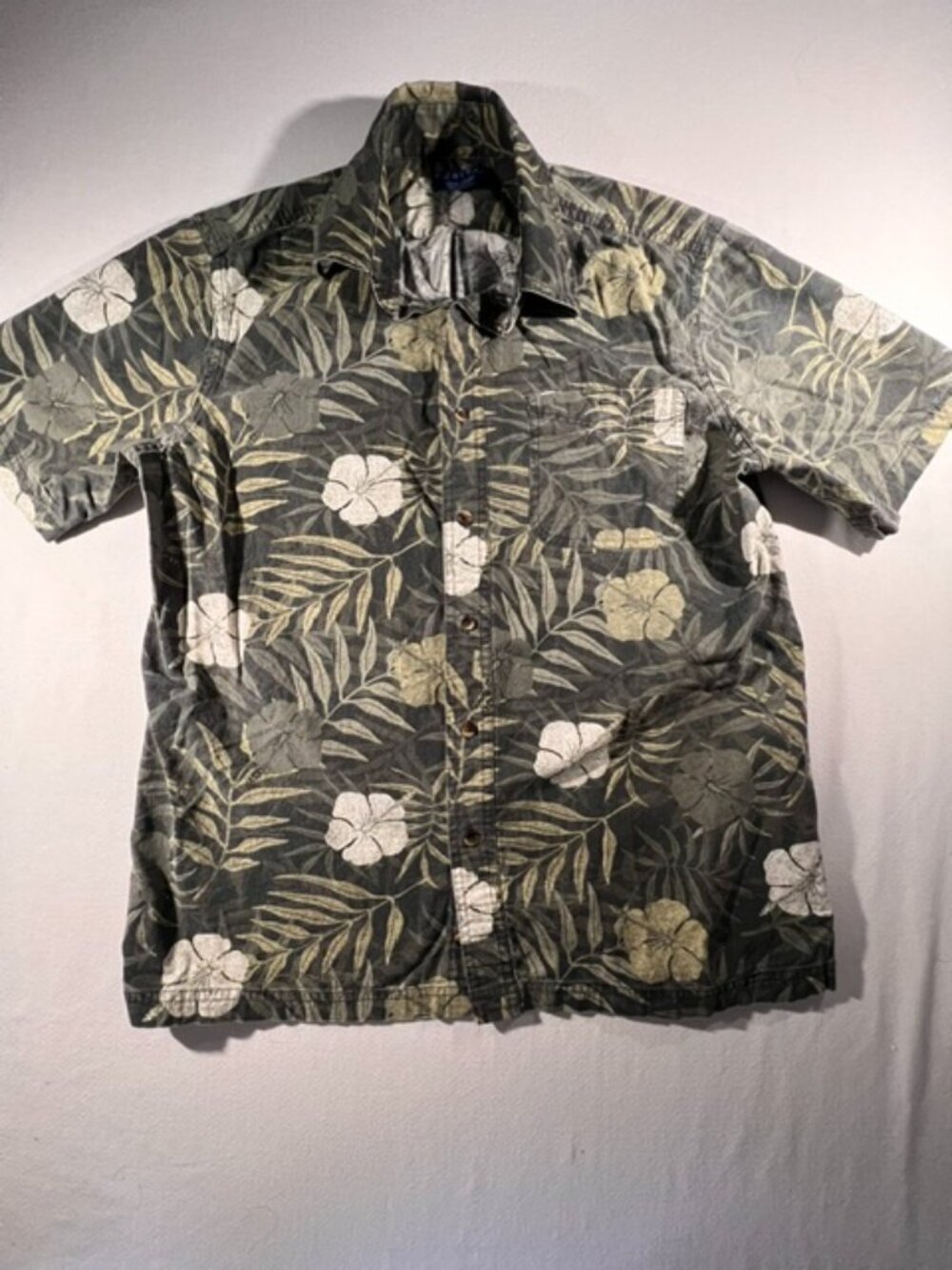Vintage Puritan Muted Green‎ Tropical Hibiscus Hawaiian Shirt - Men's Size Med